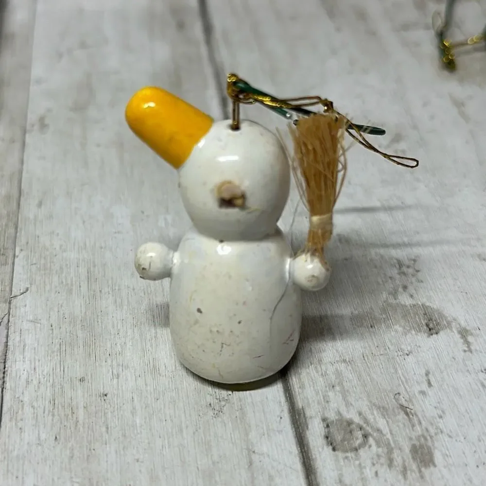 Vintage Wooden Christmas Ornaments set of 5 Snowman‎ Jack-in-the-box Train Harp
